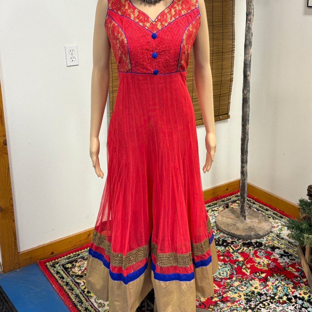 Vintage~Bollywood Maxi Dress~Lace Bodice~Sleeveless~Tie Back~M/L